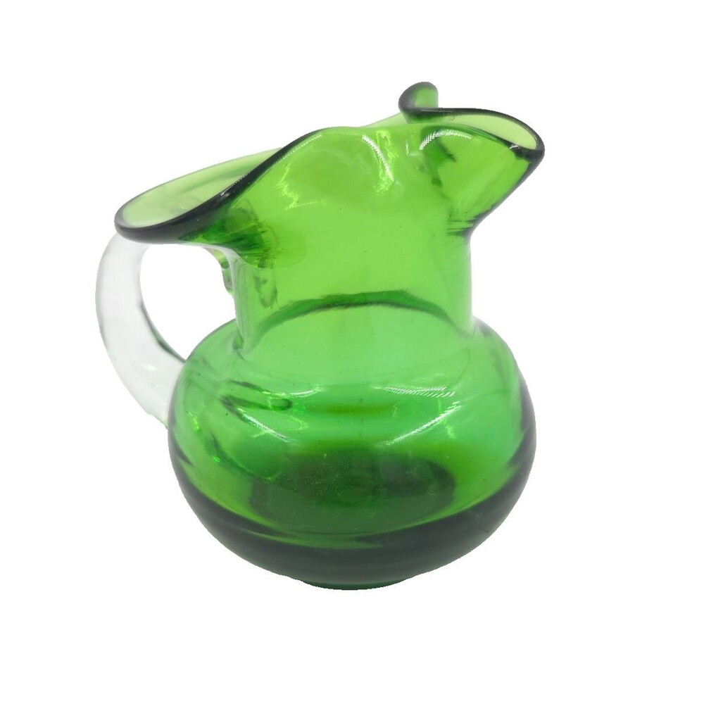 Vintage Kanawha Green Pattern Glass Creamer Pitcher Pinched Rim Pontil Bottom